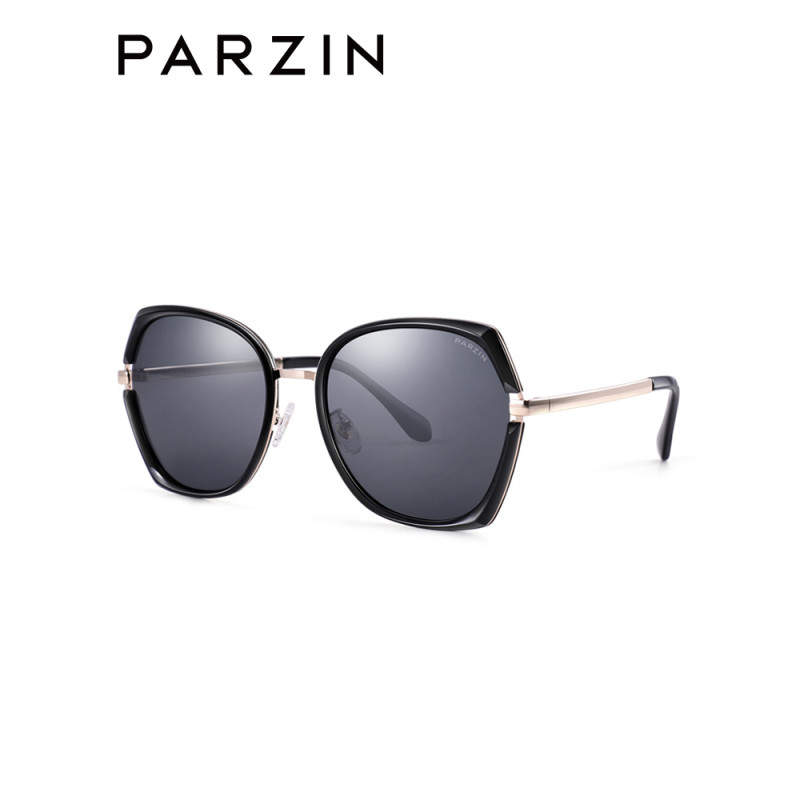 帕森(PARZIN)太阳镜女士 复古潮流金属大框眼镜 潮墨镜偏光驾驶镜 91605 黑框黑灰片