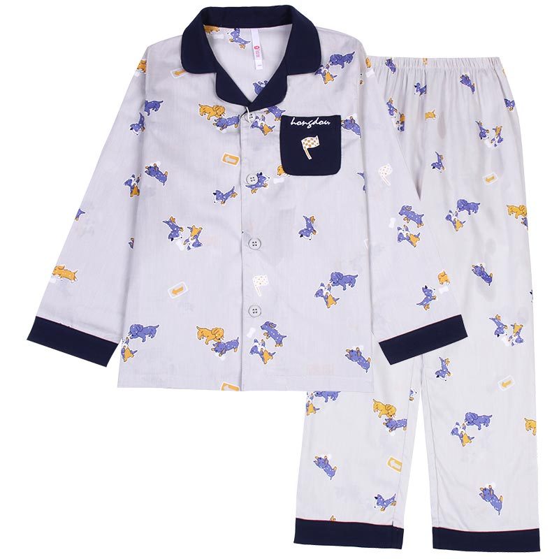 红豆(HODO)2019年夏季全棉格子居家四季节薄款男童女童儿童家居服套装 130cm 中灰