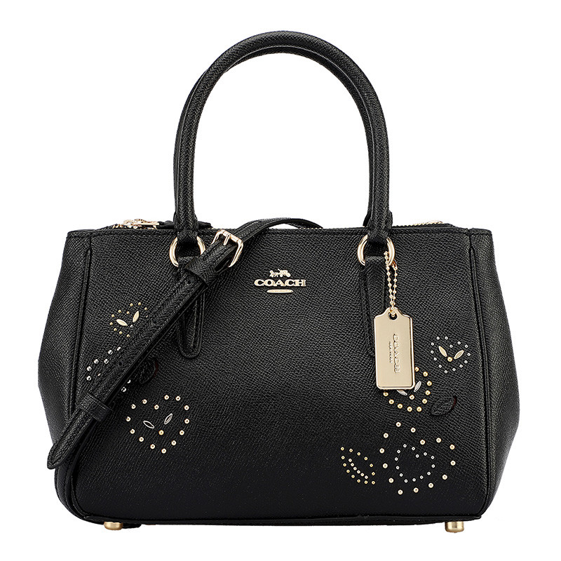 COACH 蔻驰 奢侈品 欧美时尚女士手提包白色皮革手拿单肩斜挎杀手包 黑色F46292IMA47