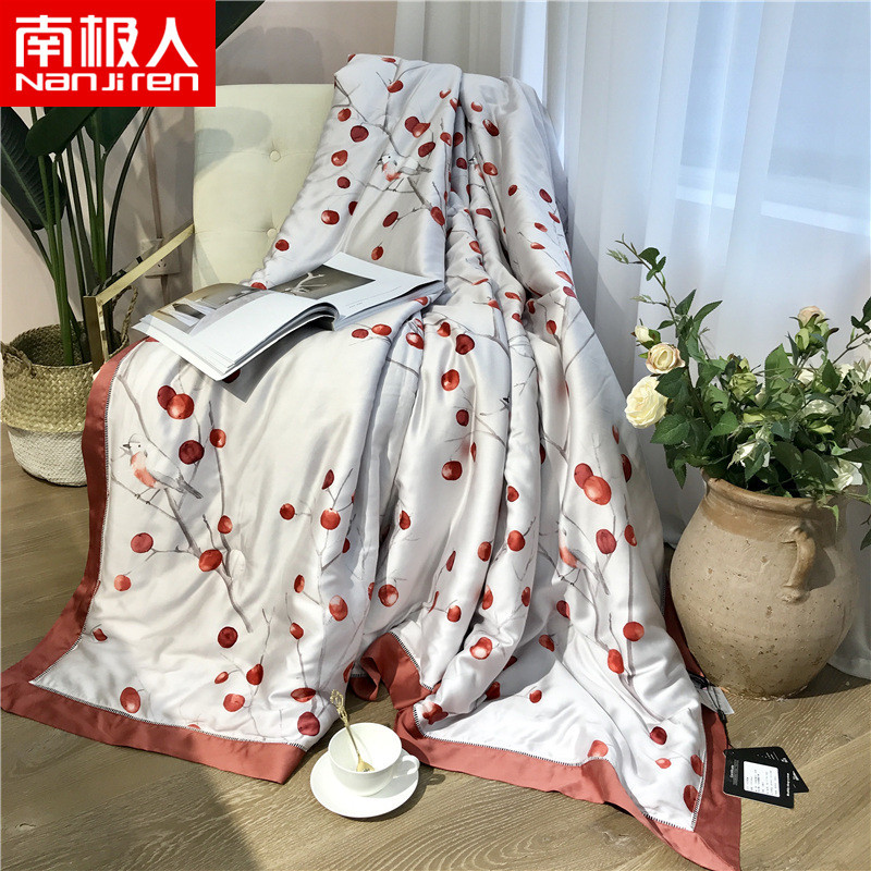 南极人(NanJiren)家纺 可水洗60支兰精天丝夏被斜纹夏凉被 床上用品60s纤维花朵/草/叶子空调被子被芯 如果 200x230cm