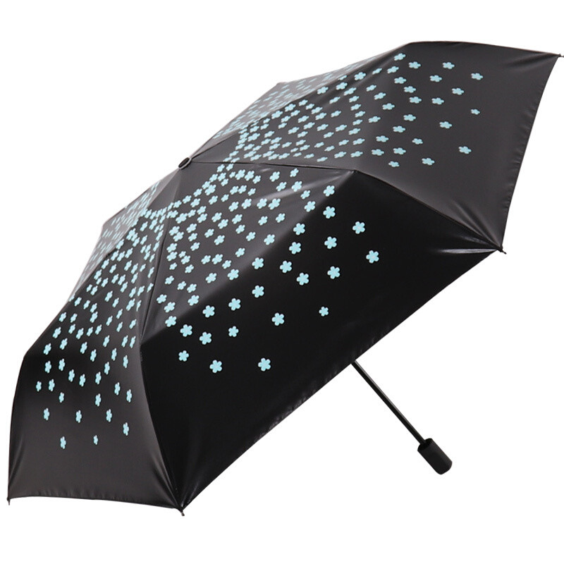 天堂伞 UPF50+碳纤伞全遮光黑胶朵朵飘零三折晴雨伞太阳伞 27333E 绿色