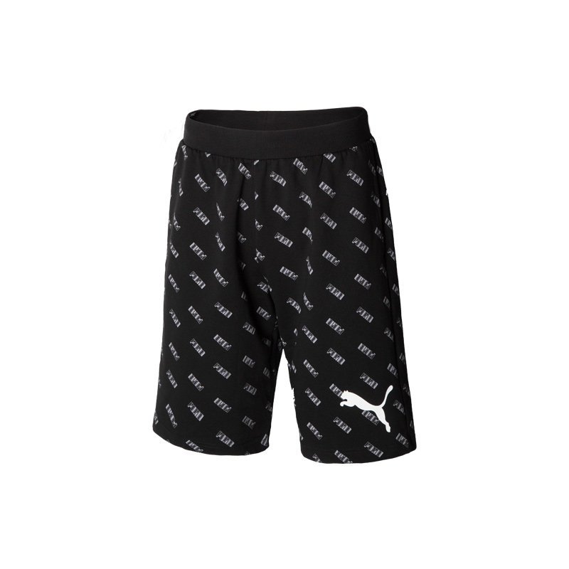 PUMA彪马男子运动休闲跑步LOGO印花短裤五分裤845042 XS 845042-01_黑色全印花