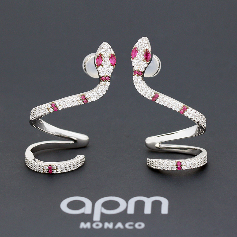 apm MONACO灵蛇耳骨夹925银耳饰耳扣AE10620XKR 酒红色