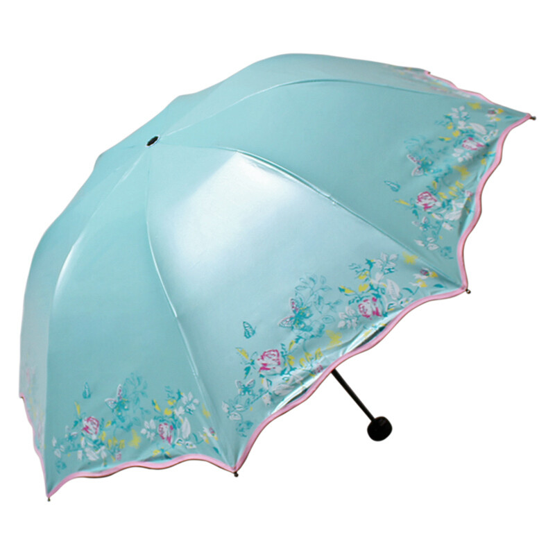 天堂伞三折防紫外线遮阳伞太阳伞晴雨伞晴雨两用 旅行黑胶_湖蓝