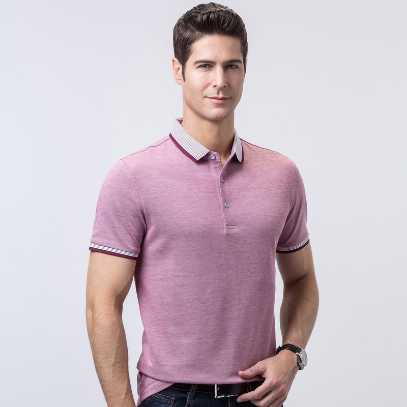 恒源祥棉质短袖T恤男2019夏季新款中年短t爸爸装休闲纯色Polo衫_2 185/100A 藕粉色