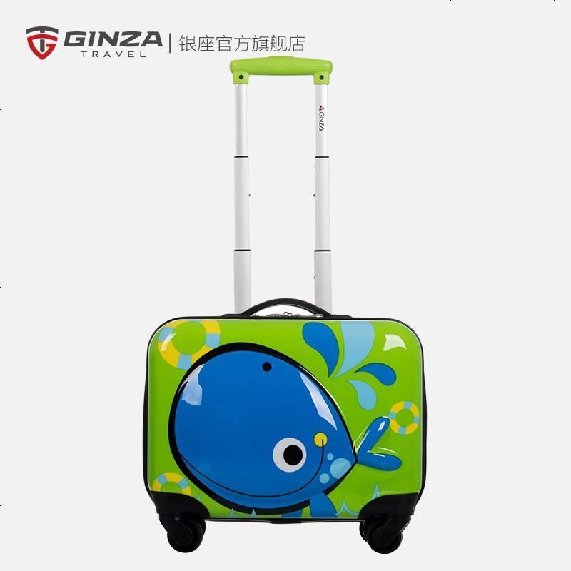 【银座】新品儿童拉杆箱PC+ABS万向轮3D可爱旅行箱拉链箱18寸登机行李箱男女童 绿色 18寸