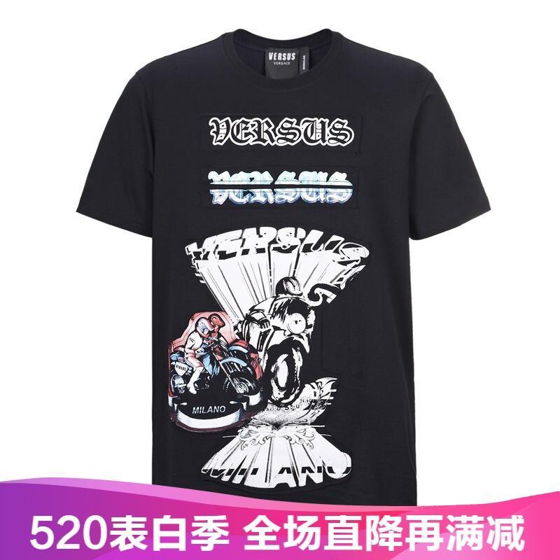 Versace VERSUS 范思哲 男款棉质短袖T恤 BU90760 BJ10388 B1008-黑色 XL