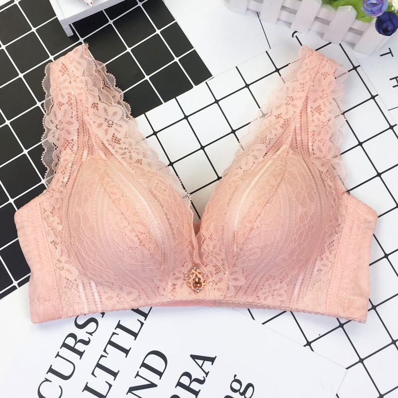 性感蕾丝文胸小胸聚拢调整型文胸无钢圈加厚文胸_4 36B 粉色
