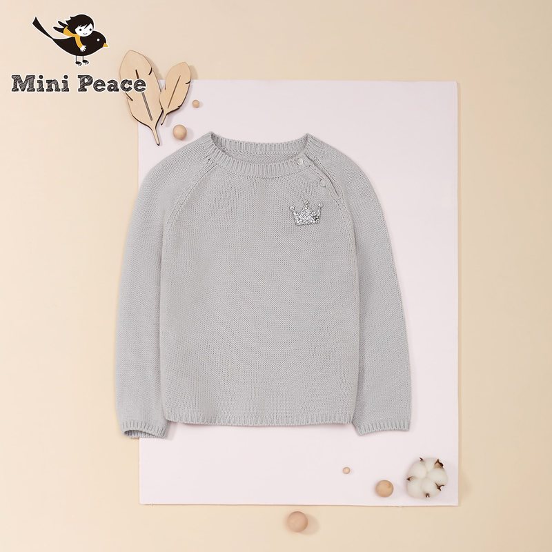 minipeace太平鸟童装女童毛线衫宝宝幼童圆领毛衣秋冬新款_1 100cm_ 灰色