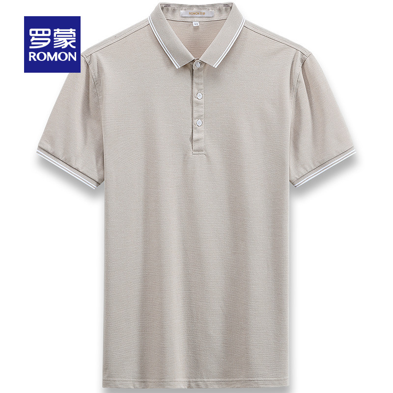 Romon/罗蒙短袖T恤男夏季薄款时尚休闲t恤中青年男士翻领POLO衫潮TX1996822 190 杏色52
