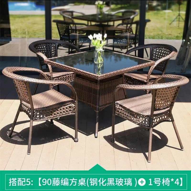 鑫环境 办公家具户外藤椅三件套组合接待桌椅休闲阳台腾滕椅子室外藤编花园小茶几户外庭院桌椅 90方桌+4一号椅【升级款加宽】