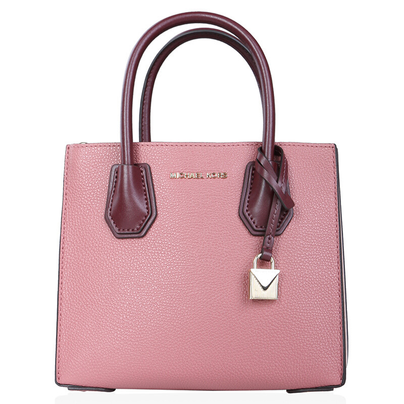 MICHAEL KORS 迈克·科尔斯 MK女包 MERCER系列皮革中号风琴款手提包单肩斜挎包 30F8GM9M6I 樱桃红拼粉30F8GM9M2T