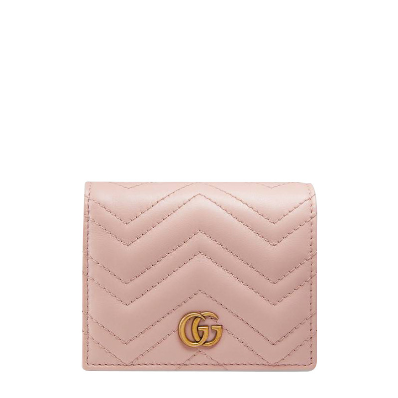 GUCCI/古驰 女士GG Marmont系列人形纹衍缝卡片夹466492 浅粉色