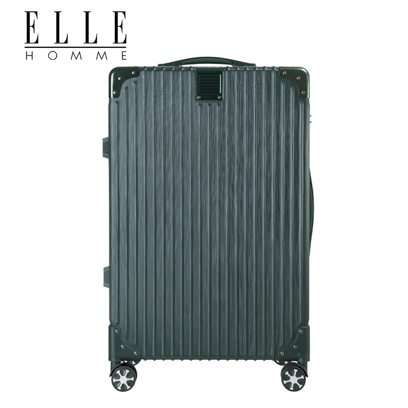 ELLE HOMME时尚新款拉链箱防撞直包角旅行箱静音万向轮男女通用EH1815 24寸 24寸 翡翠绿