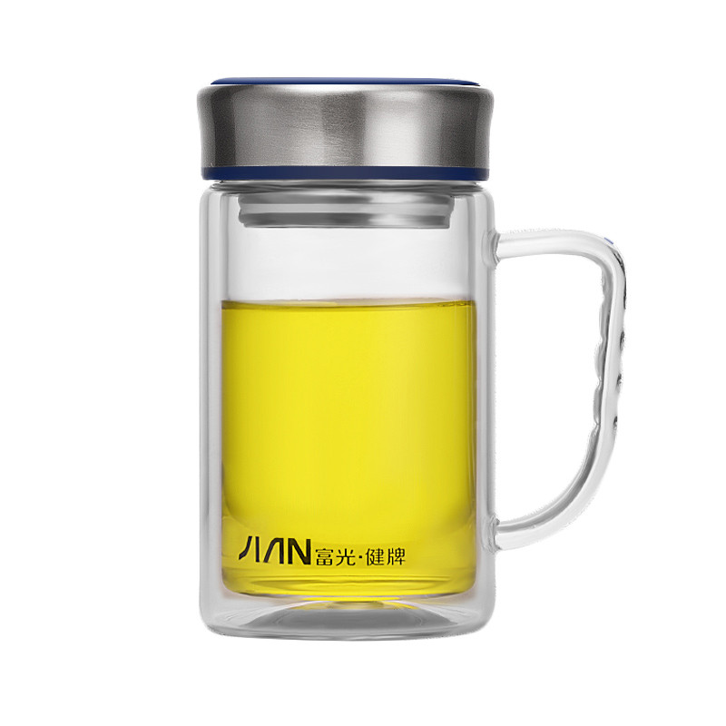 富光 健牌570ml带把双层玻璃杯 便携水杯带盖过滤茶杯办公杯SCP【个】
