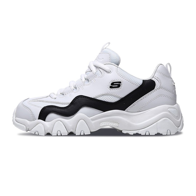 Skechers斯凯奇新款情侣鞋D'lites熊猫鞋厚底增高老爹鞋8888800 白色/黑色 42