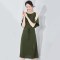 欧昵雪夏气质露肩蝙蝠袖宽松藏肉遮肚子高腰连衣裙女短袖 S 军绿色