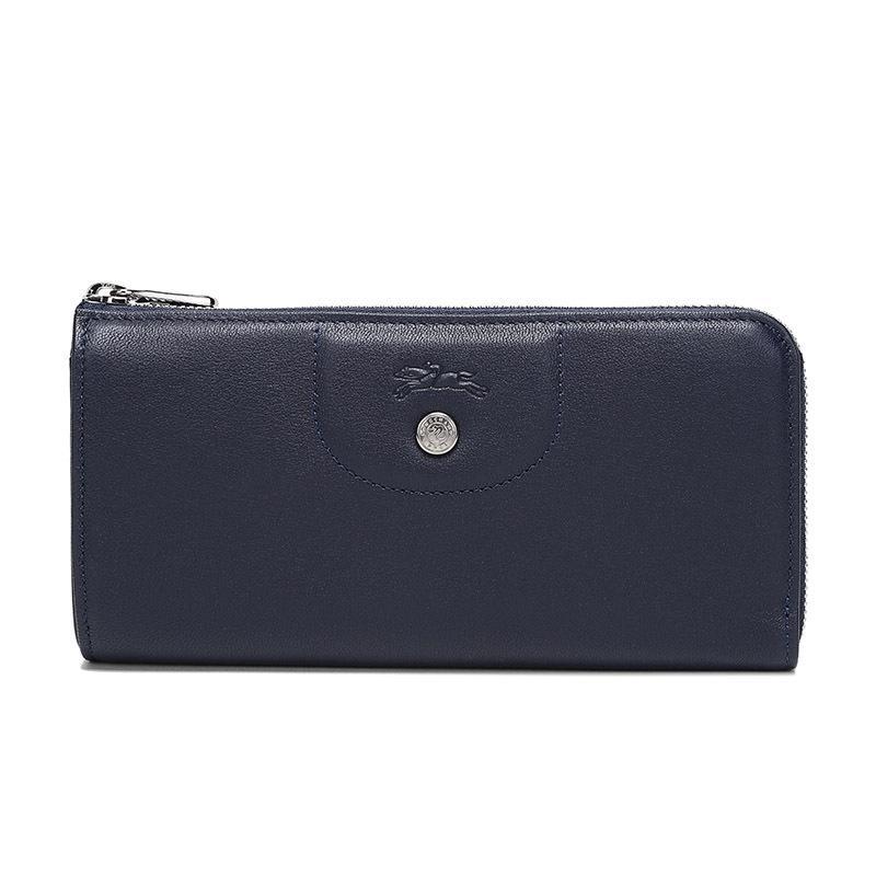 Longchamp 珑骧 女款LE PLIAGE CUIR系列羊皮长款钱包钱夹 3418 737 556-海军蓝色