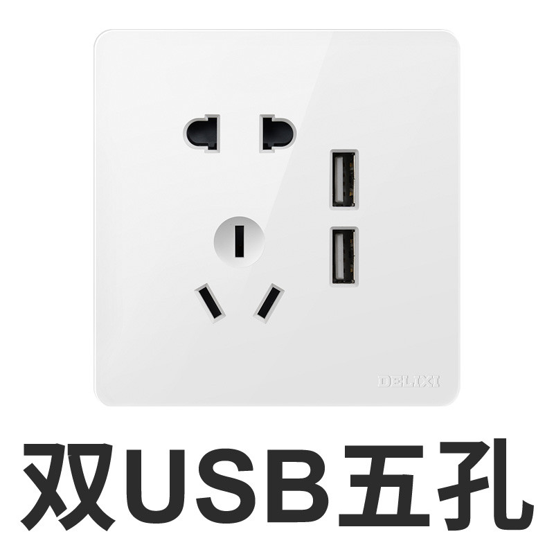 德力西(DELIXI)开关插座面板 电源插座CD821 白系列 其他86型插座面板 五孔插座套装 CD821白 CD821白 双USB五孔
