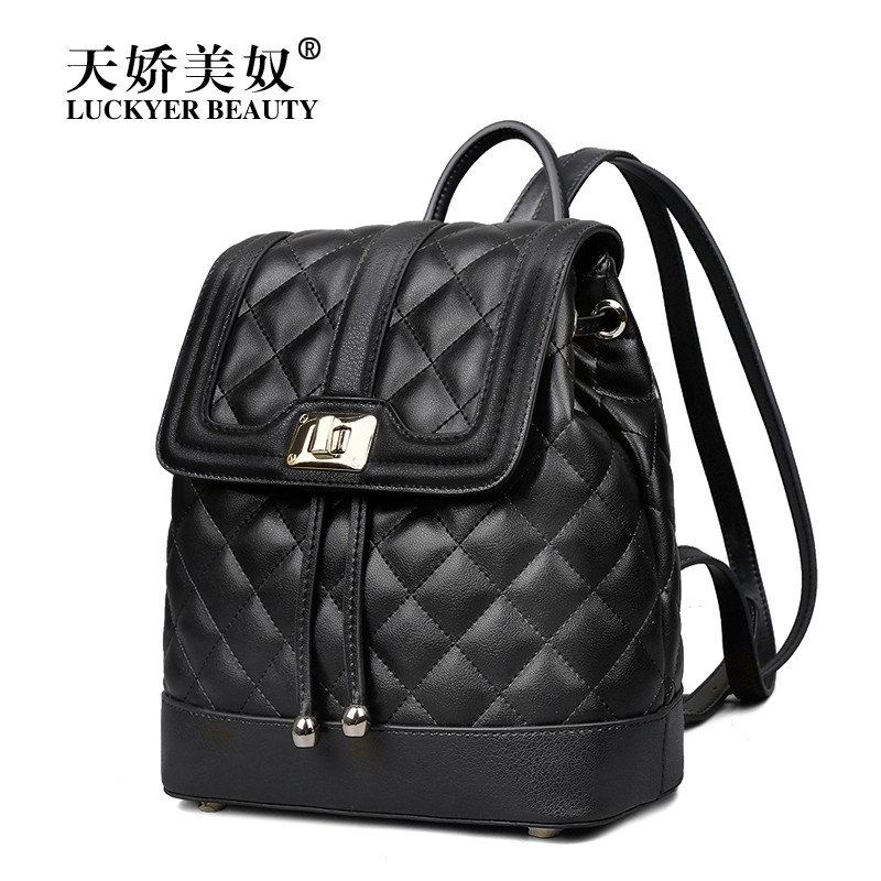 双肩包女双肩包女2019新款春夏韩版百搭休闲大容量软皮背包女 黑色