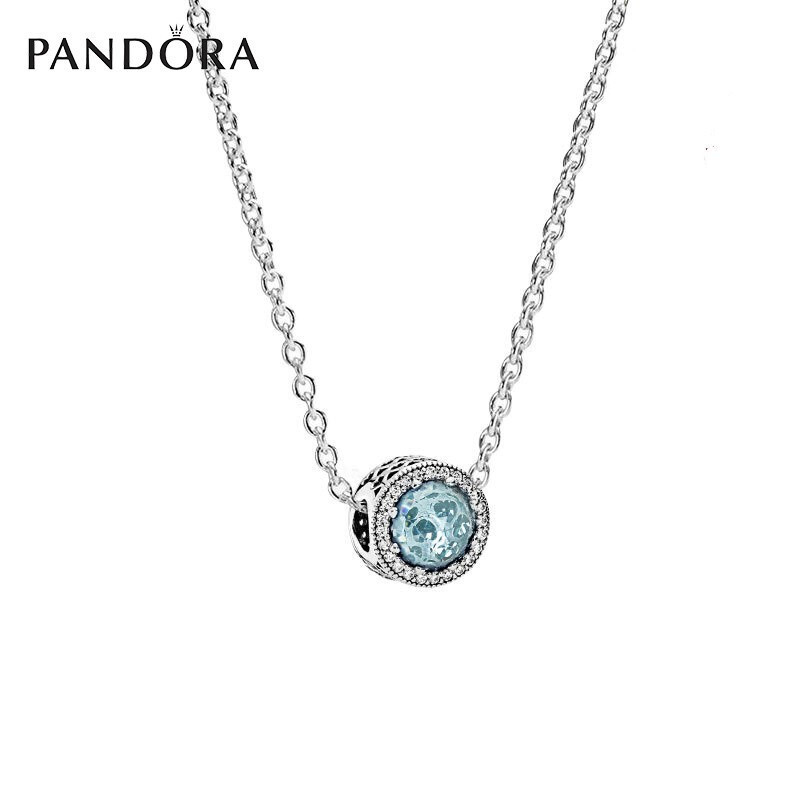 PANDORA潘多拉项链女士简约款项链925银成品套装 XL-003 冰河蓝猫眼45cm