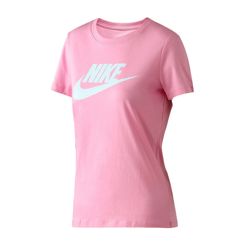 【自营】NIKE耐克女装短袖T恤经典简约圆领针织休闲运动服BV6170.. S BV6170-629上升粉+浅青色
