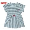 (SNOOPY)史努比童装专柜正品2-12岁女童红白条纹短袖连衣裙夏装纯棉黑白条纹时尚洋气短袖裙90-140cm