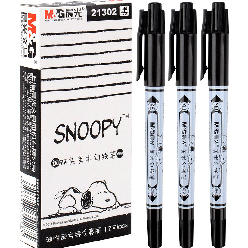 晨光记号笔史努比海洋风SPM21302黑双头 黑色