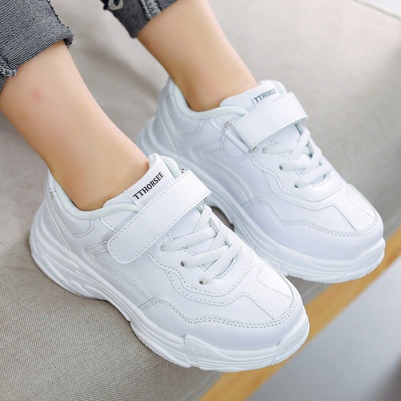 增高男童软底老爹鞋女童鞋运动休闲鞋秋冬季保暖防滑时尚潮鞋新款男女中大童26-40码跑步鞋 白色 29