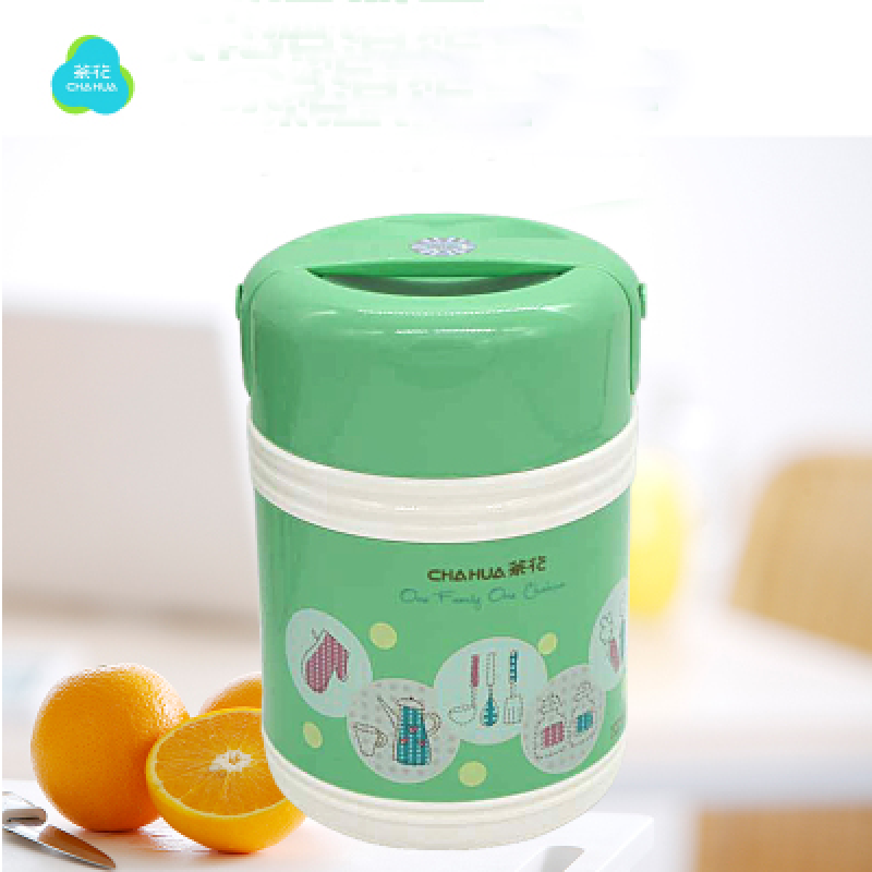 茶花不锈钢内胆便当盒l双层保温探病饭盒密封提锅900mL 绿色