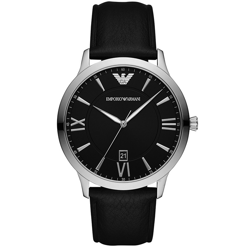 阿玛尼(EMPORIO ARMANI)黑色皮带复古手表男 时尚新款腕表男 AR11210