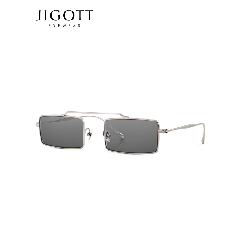 JIGOTT太阳镜 女士金属方框浅色尼龙镜片潮墨镜 2019新品 52027 银框透灰片