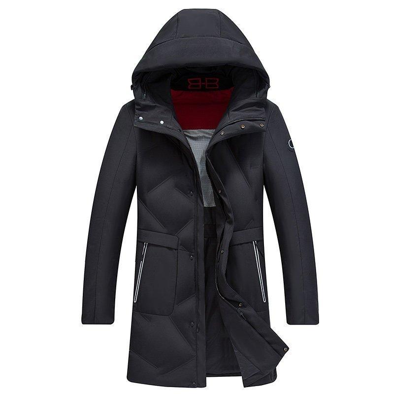 雪中飞反季羽绒服男士中长款2019冬季新款连帽加厚外套中老年男装_1 170 黑色