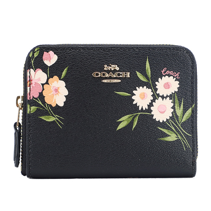 COACH 蔻驰 奢侈品 欧美时尚女士黑色休闲印花皮革短款钱包钱夹 黑色印花