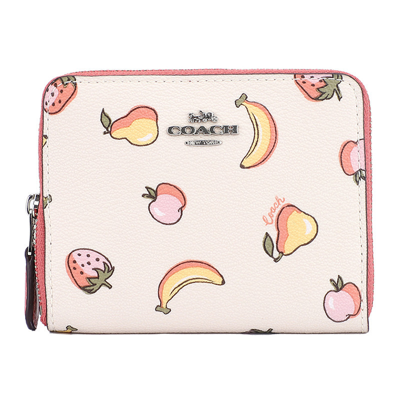 COACH 蔻驰 奢侈品 欧美时尚女士白色印花皮革短款钱包钱夹零钱包