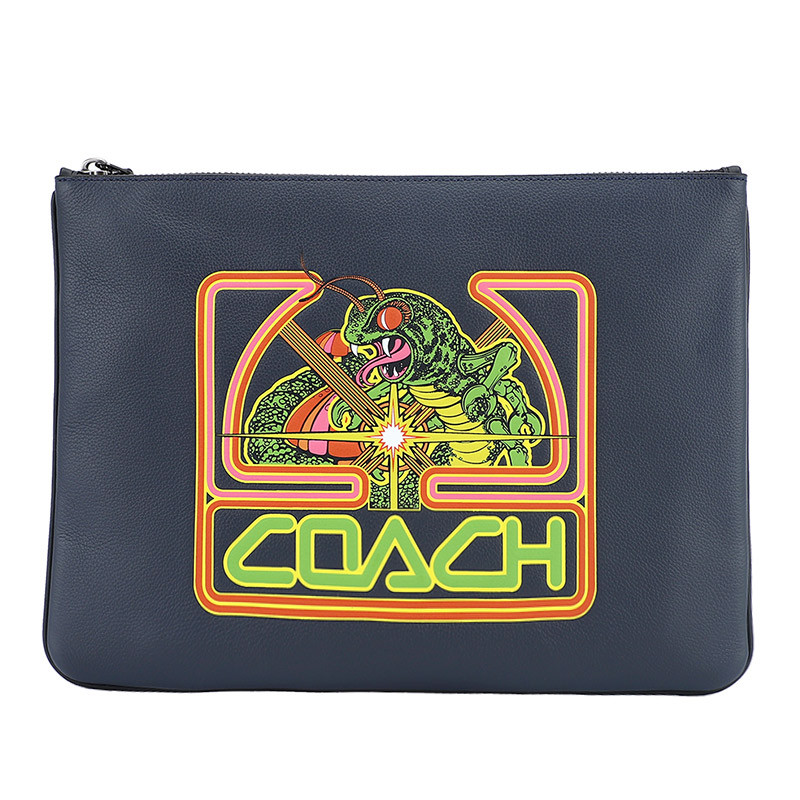 COACH 蔻驰 奢侈品 欧美时尚商务男士手拿包黑色皮革大号手包 黑色