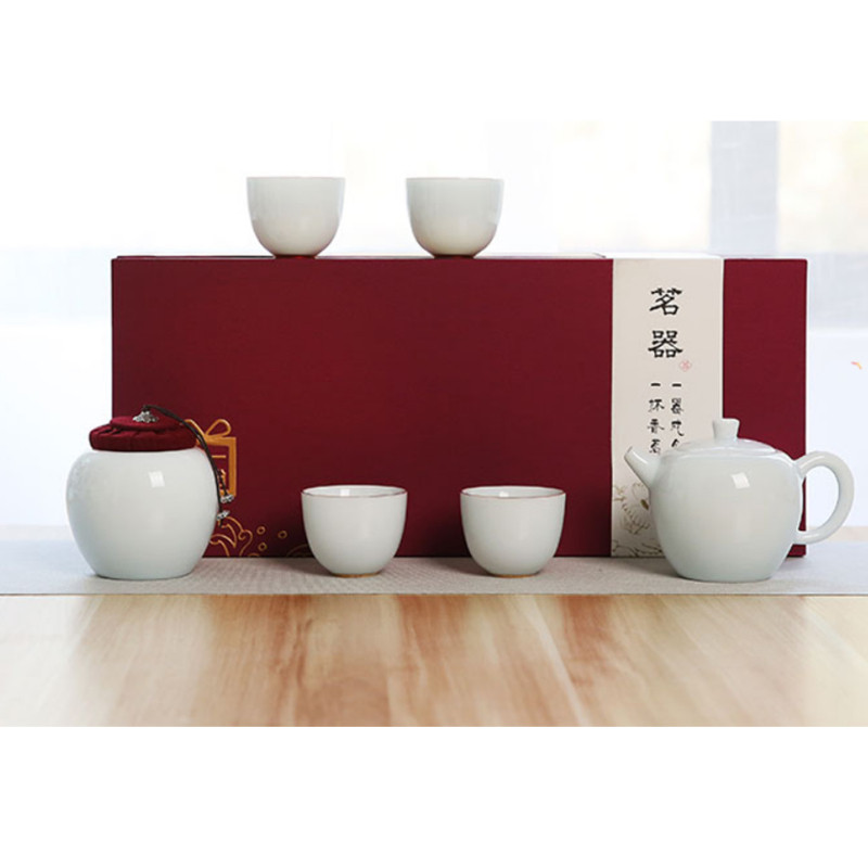 拓牌 12头玉青瓷-盖碗（蝶恋花）配件：1盖碗、6杯、1茶叶罐 1过滤、1茶海、1茶巾、 1茶夹 单件套yz 颜色随机