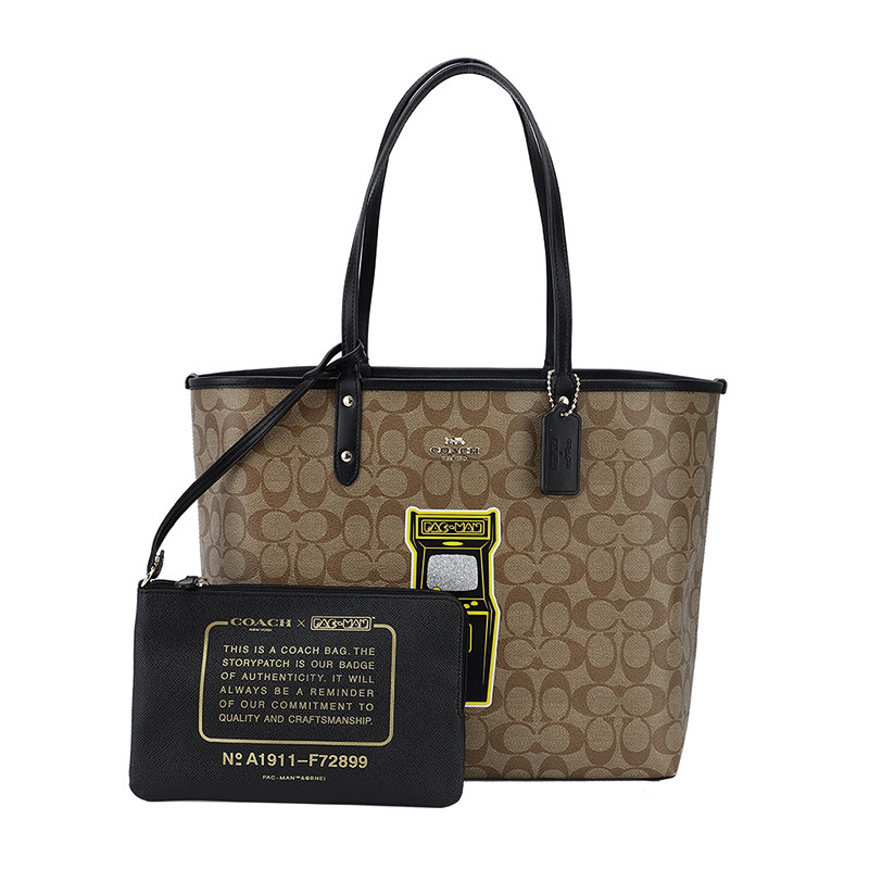 COACH 蔻驰 奢侈品 欧美时尚女士手提包卡其色人造革手提单肩双面托特包 卡其色