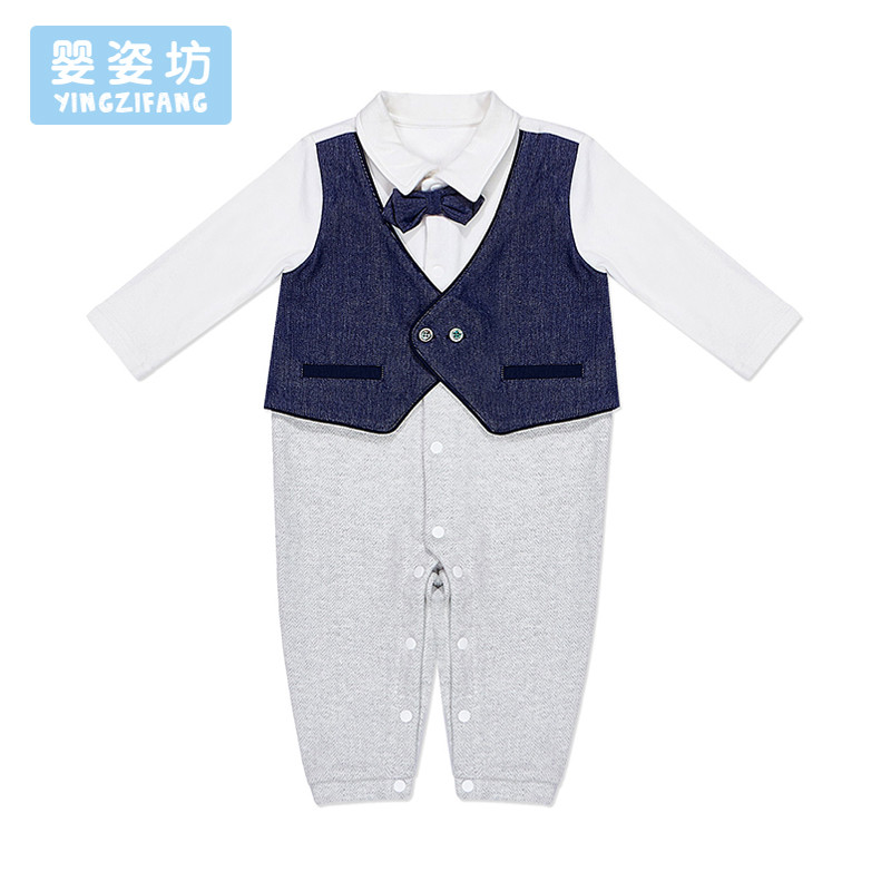 婴儿连体衣男宝宝绅士哈衣周岁外出服满月服礼服春季春秋