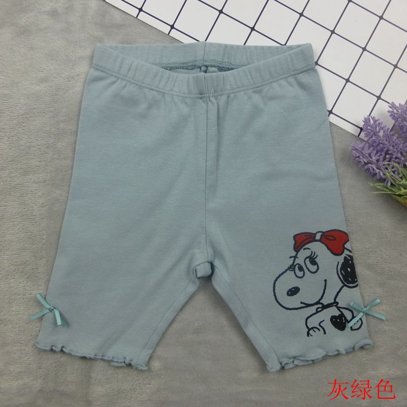 史努比(SNOOPY)童装女童灰绿色打底裤薄款3-12岁新款公主粉色夏季纯棉弹力短款女蓝色孩外穿白色90-140cm