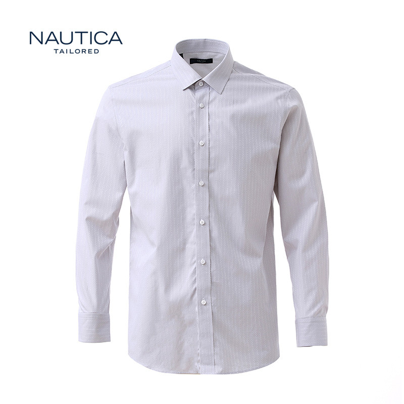 nautica简约正装商务上衣长袖透气舒适纯棉衬衫 39 灰提花