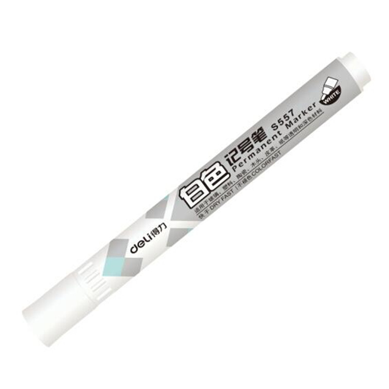 得力(deli)白色油性记号笔 快干不易褪色 10支/盒 S557 白色