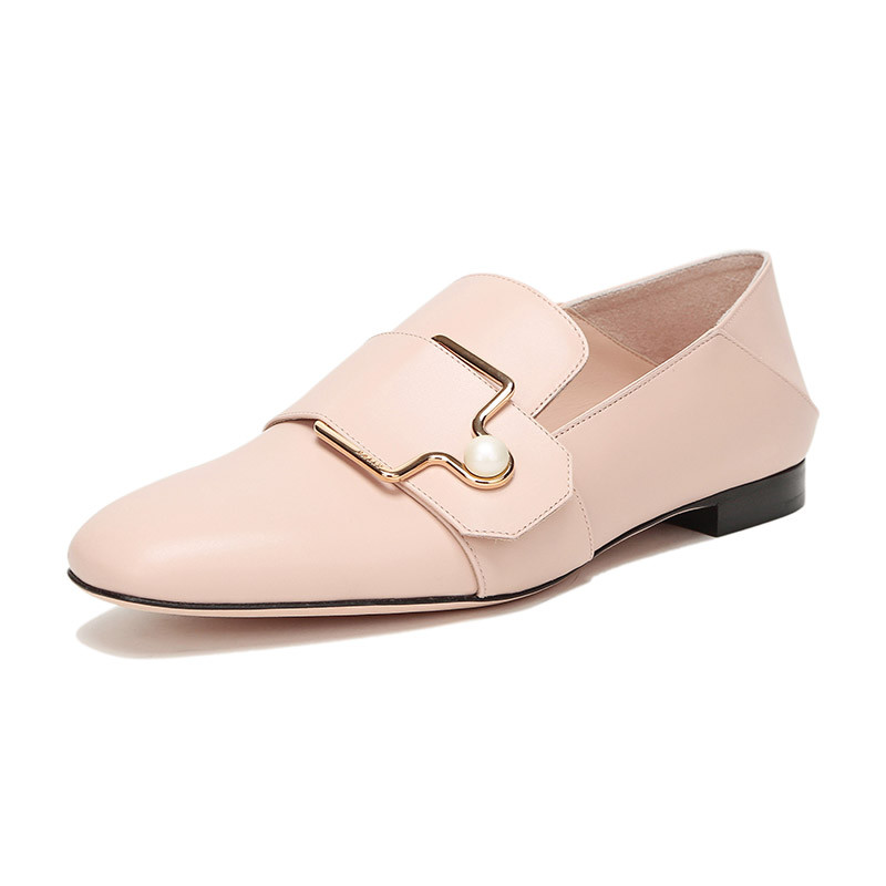 BALLY 巴利 女士 金属扣皮质便鞋可踩脚平底鞋 MAELLE 504-裸粉色 4.5