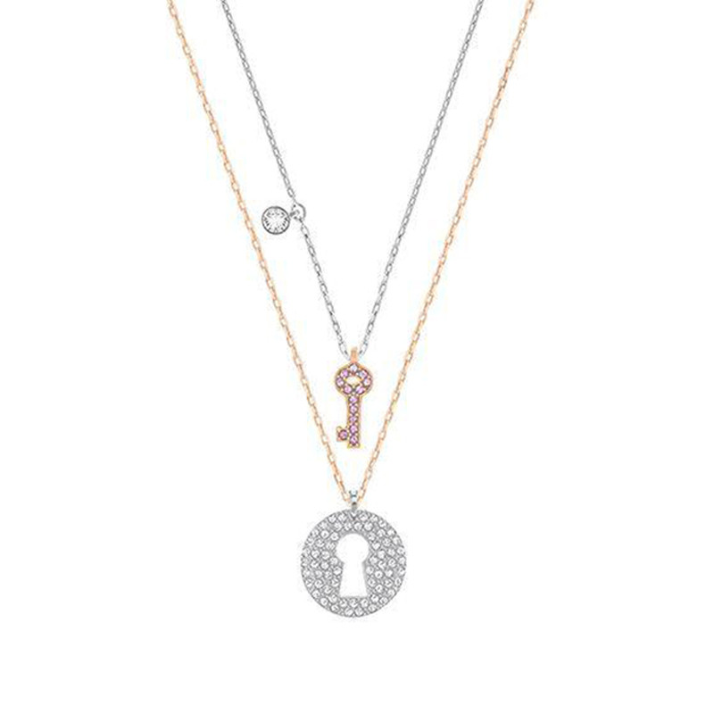 SWAROVSKI 施华洛世奇 CrystalWishesKey人造水晶女士吊坠项链套装项饰5272240 金色