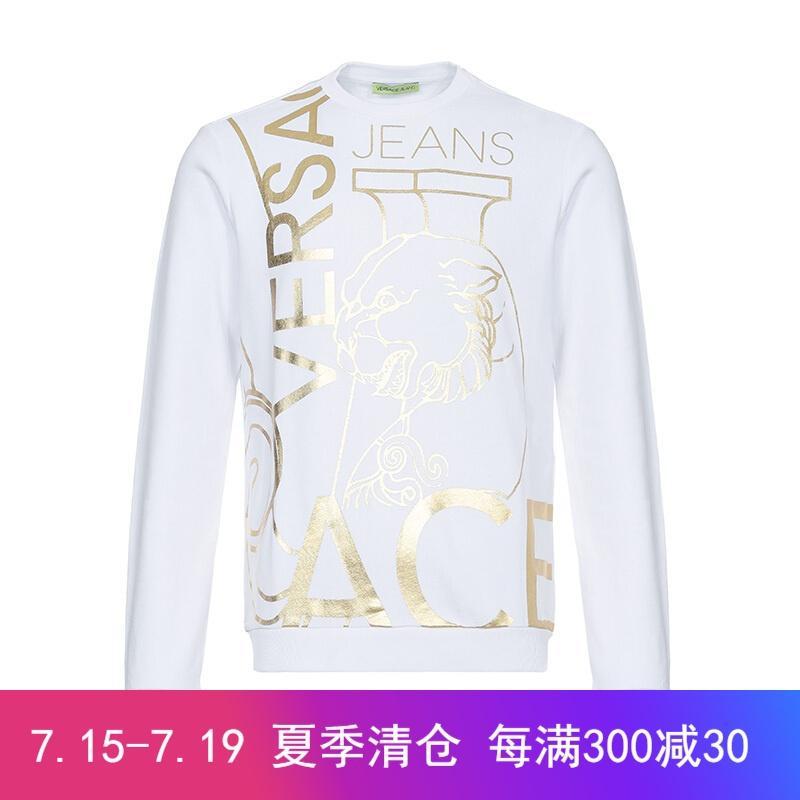 Versace JEANS 范思哲 男士印花棉质圆领长袖卫衣运动衫 B7GTB7FP 36604 003-白色 XXL