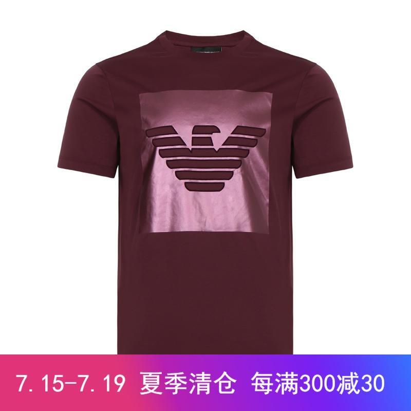EMPORIO ARMANI 阿玛尼 男士LOGO图案棉质圆领短袖T恤衫 3G1T67 1JSTZ 0347-勃艮第色 S