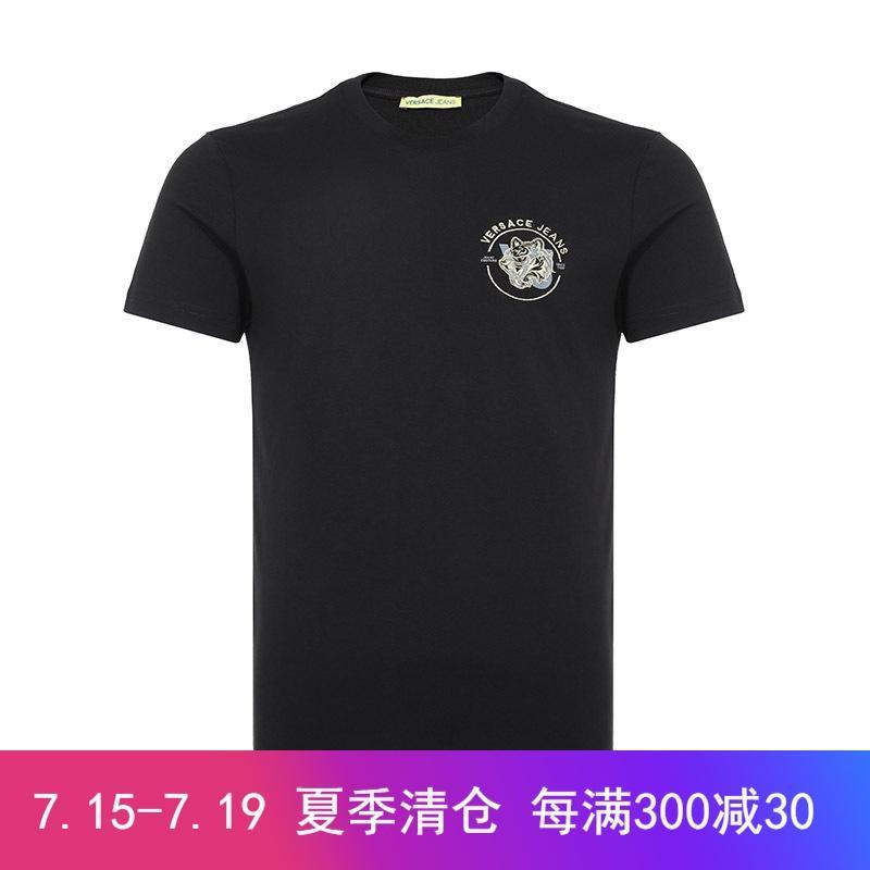 Versace JEANS 范思哲 男士棉质圆领短袖T恤衫 B3GTA76R 36610 Y6A-黑色金色 XXL
