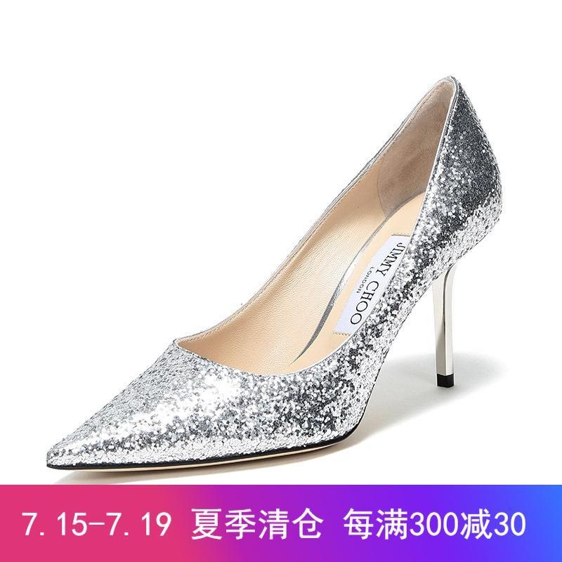 Jimmy Choo 周仰杰 女款闪光面料尖头高跟鞋 LOVE 85 CIG 194 SILVER-银色 36.5