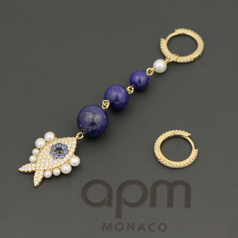 apm MONACO不对称金黄色幸运小鱼耳环银耳饰AE11616TUMY 深蓝色