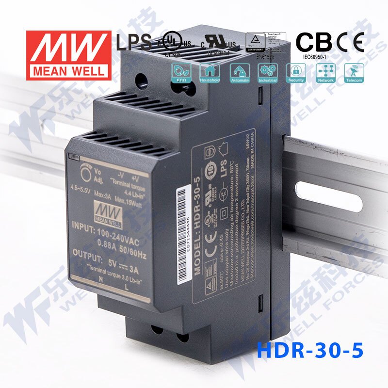 明緯(MW MEAN WELL)HDR-30-12导轨安装开关电源12V2A